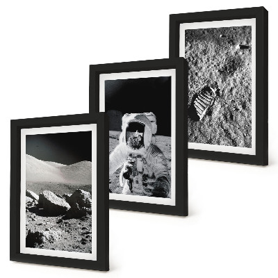 Photo frame wall Moon photos with astronaut and footprint