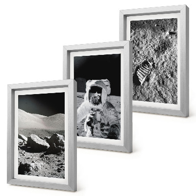 Photo frame wall Moon photos with astronaut and footprint