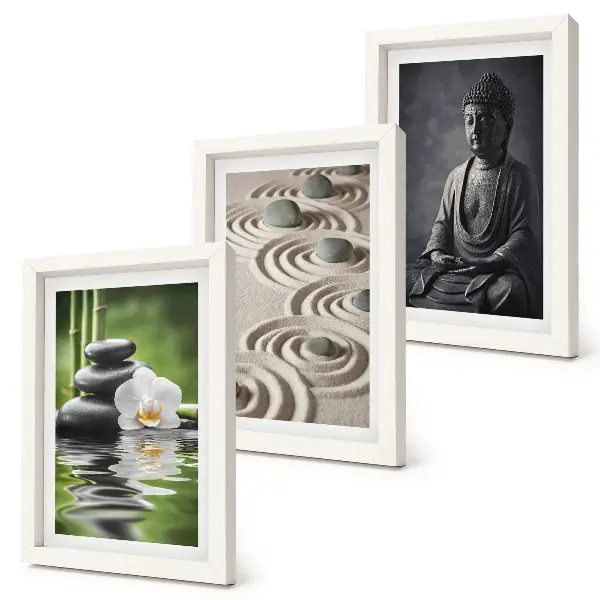 Buddha and bamboo beach triptych framed wall art