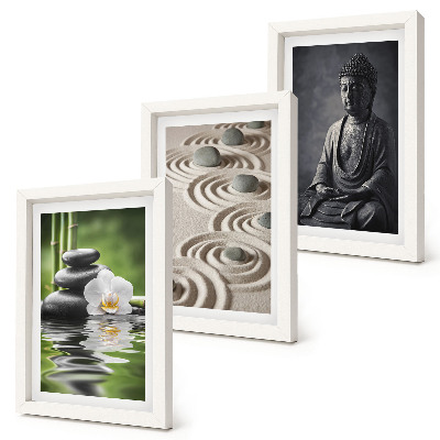 Framed triptych Relaxing view of Buddha, stones on the beach and bamboo