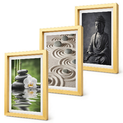 Framed triptych Relaxing view of Buddha, stones on the beach and bamboo