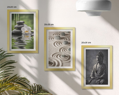 Framed triptych Relaxing view of Buddha, stones on the beach and bamboo