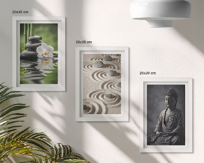 Framed triptych Relaxing view of Buddha, stones on the beach and bamboo
