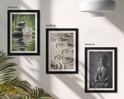 Framed triptych Relaxing view of Buddha, stones on the beach and bamboo