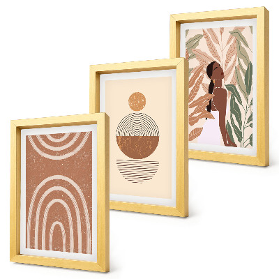 3-piece wall art set Stylish patterns with plant motifs and geometric shapes