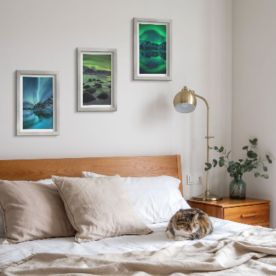 Photo frame wall Winter landscape with northern lights and mountains