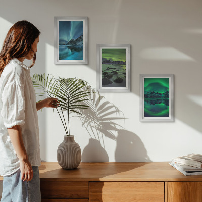Photo frame wall Winter landscape with northern lights and mountains