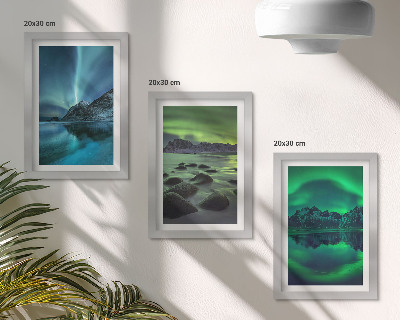 Photo frame wall Winter landscape with northern lights and mountains