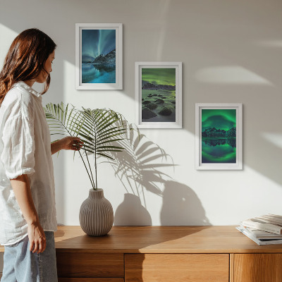 Photo frame wall Winter landscape with northern lights and mountains