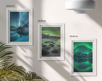 Photo frame wall Winter landscape with northern lights and mountains