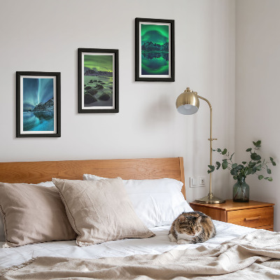 Photo frame wall Winter landscape with northern lights and mountains