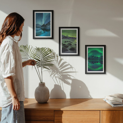 Photo frame wall Winter landscape with northern lights and mountains