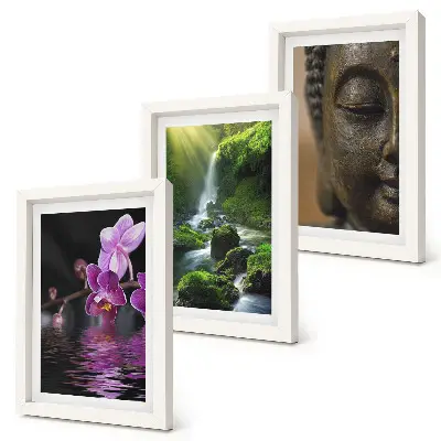 Waterfall and lotus flowers triptych wall art framed