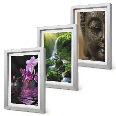 Waterfall and lotus flowers triptych wall art framed