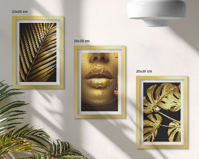 Framed triptych Palm leaves woman's face monstera leaves