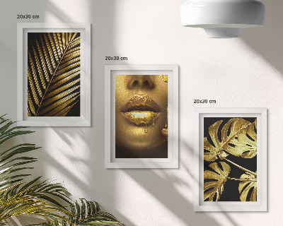 Framed triptych Palm leaves woman's face monstera leaves