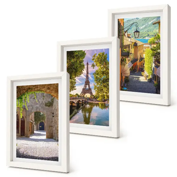 3-piece wall art set featuring beautiful streets, historic architecture, and the Eiffel Tower