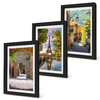 3-piece wall art set Beautiful streets, historic architecture, Eiffel Tower