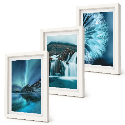 Photo frame wall Winter landscapes with waterfalls and aurora borealis
