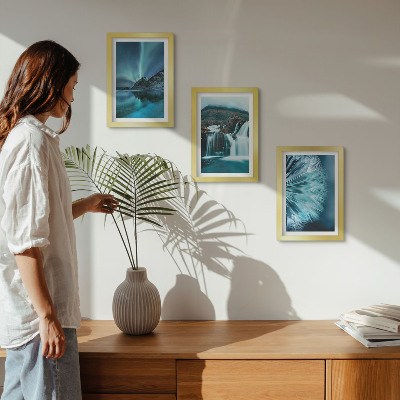 Photo frame wall Winter landscapes with waterfalls and aurora borealis