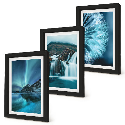 Photo frame wall Winter landscapes with waterfalls and aurora borealis