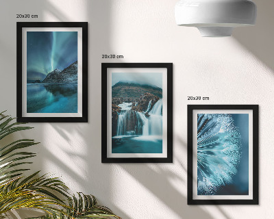 Photo frame wall Winter landscapes with waterfalls and aurora borealis