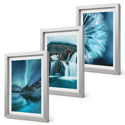 Photo frame wall Winter landscapes with waterfalls and aurora borealis