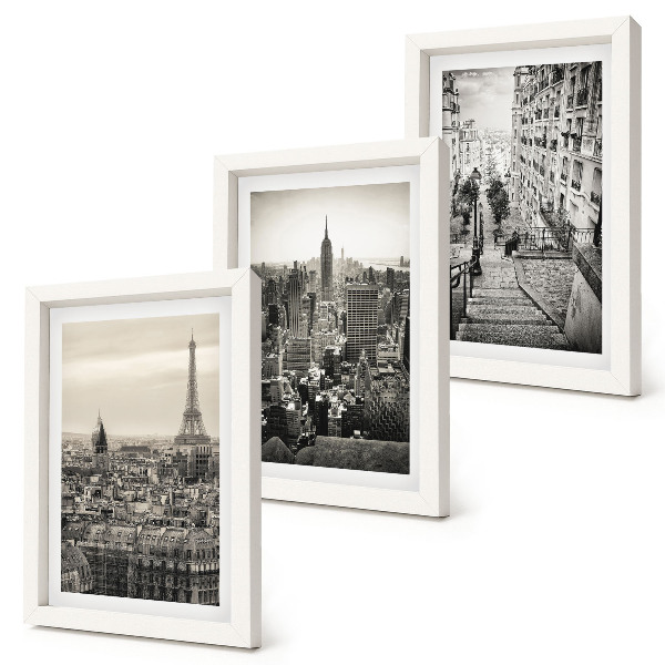 3-piece wall art set City views Paris New York and charming stairs