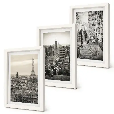 3-piece wall art set city views featuring Paris New York and charming stairs