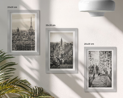3-piece wall art set City views Paris New York and charming stairs
