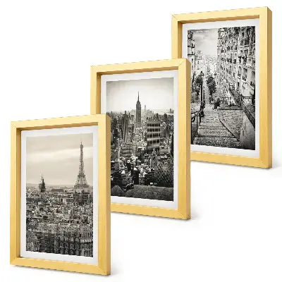 3-piece wall art set city views featuring Paris New York and charming stairs
