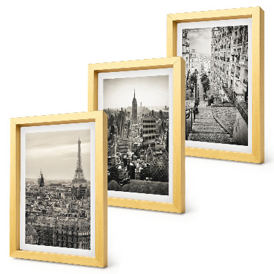 3-piece wall art set City views Paris New York and charming stairs