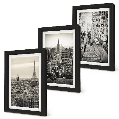 3-piece wall art set City views Paris New York and charming stairs