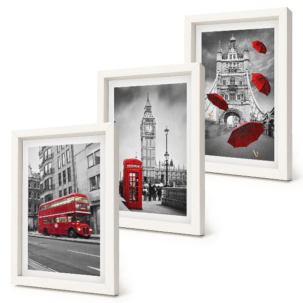 3-piece wall art set Red accents and famous London buildings
