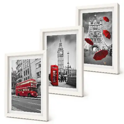 3-piece wall art set featuring London landmarks with red accents