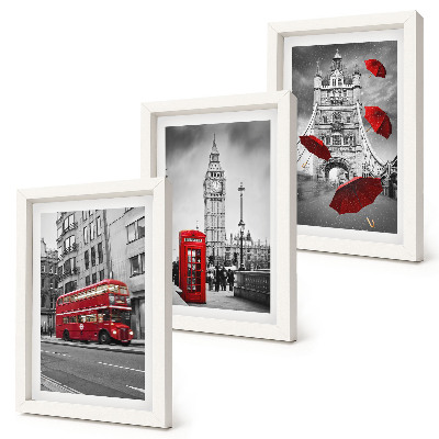 3-piece wall art set Red accents and famous London buildings