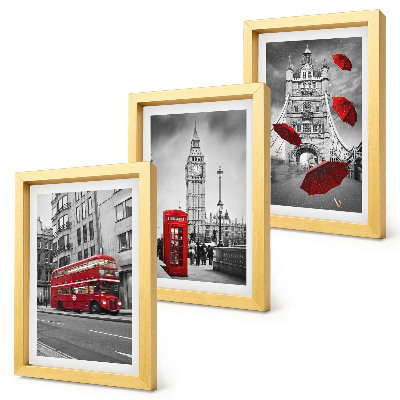 3-piece wall art set Red accents and famous London buildings