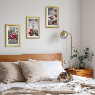 3-piece wall art set Red accents and famous London buildings