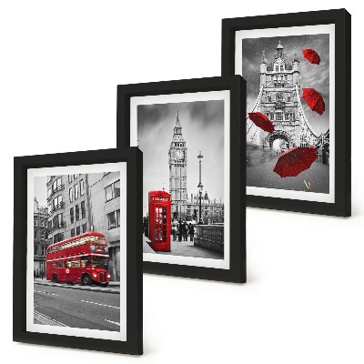 3-piece wall art set Red accents and famous London buildings