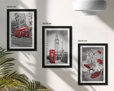 3-piece wall art set featuring London landmarks with red accents