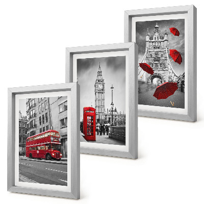 3-piece wall art set Red accents and famous London buildings