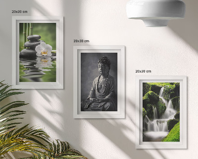 Framed triptych Relaxing ZEN paintings with water, stones and Buddha