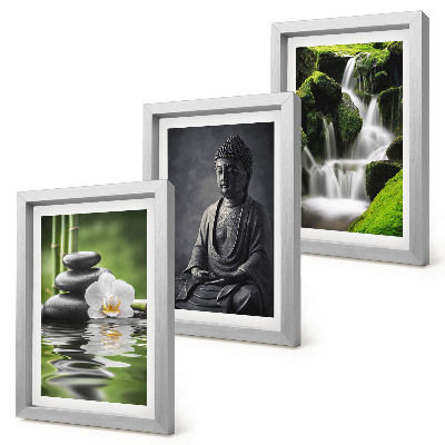 Framed triptych Relaxing ZEN paintings with water, stones and Buddha