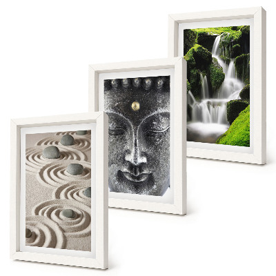 3-piece wall art set The peace of nature with stones, a waterfall and Buddha