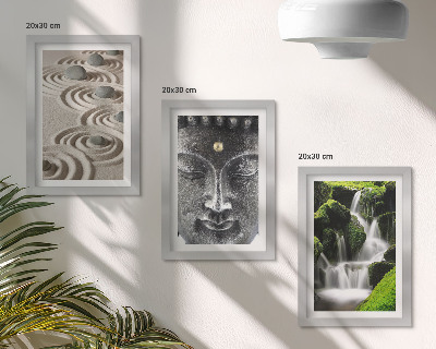 3-piece wall art set The peace of nature with stones, a waterfall and Buddha