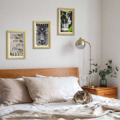 3-piece wall art set The peace of nature with stones, a waterfall and Buddha