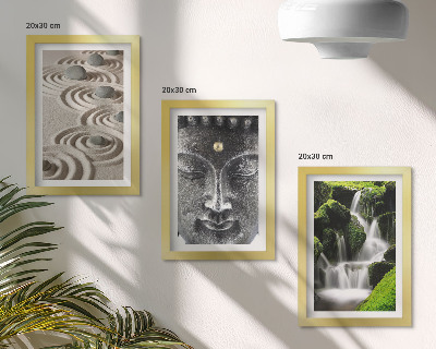 3-piece wall art set The peace of nature with stones, a waterfall and Buddha