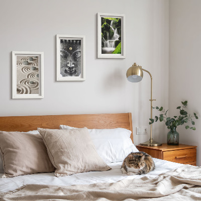 3-piece wall art set The peace of nature with stones, a waterfall and Buddha