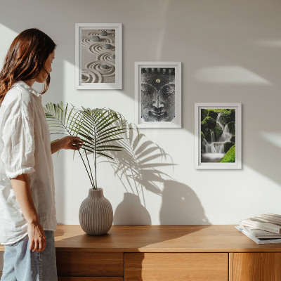 3-piece wall art set The peace of nature with stones, a waterfall and Buddha