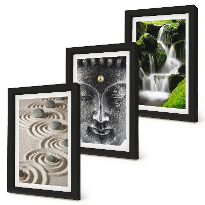 3-piece wall art set The peace of nature with stones, a waterfall and Buddha